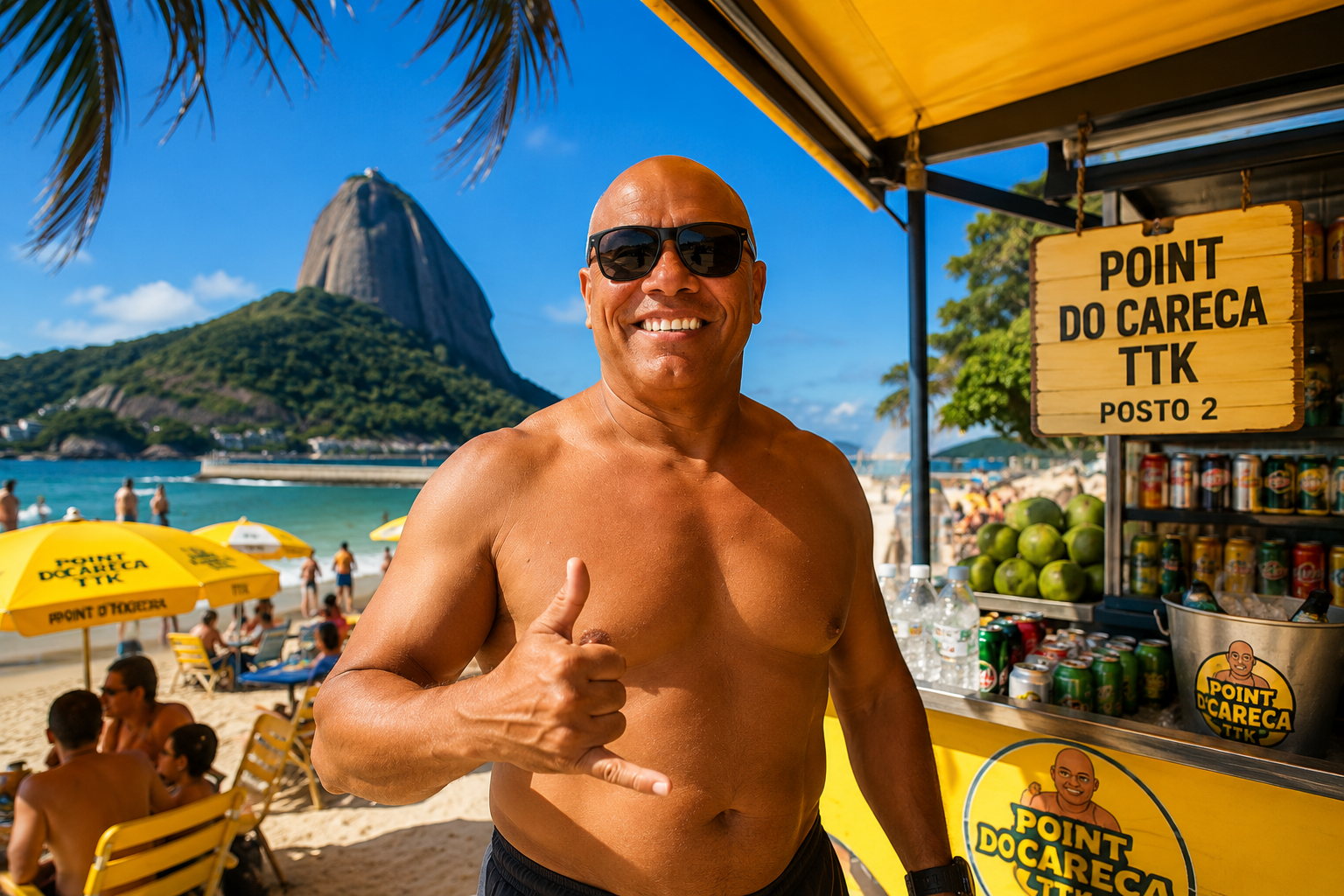 Marco, o Careca, atendendo na Praia do Flamengo com cerveja gelada